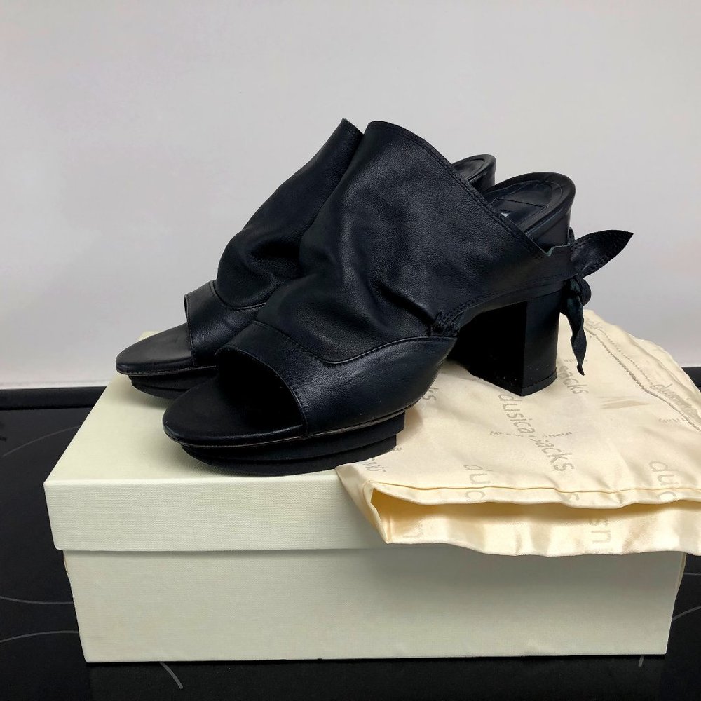 Dusica Dusica Womens Black Leather Platform Slide Heels US 7.5